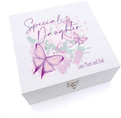 ukgiftstoreonline Personalised Special Daughter Pink & Purple Butterfly Gift Keepsake Large Wooden Box