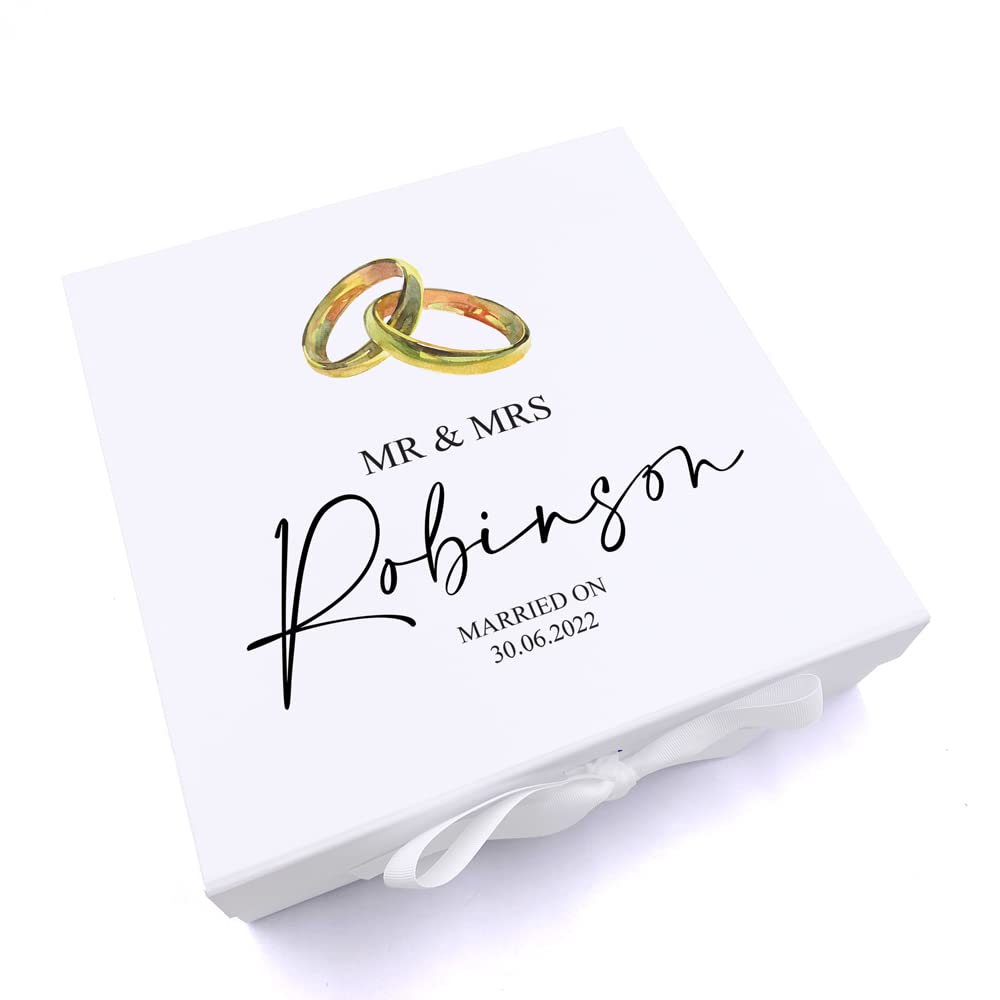 ukgiftstoreonline Personalised Wedding Keepsake Memory Box Gift with Gold Ring Design