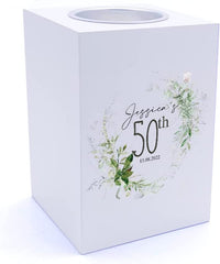 Personalised 50th Birthday Botanical Design Tea Light Holder Gift