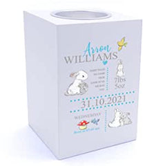 Personalised Rabbit Baby Boy Tea Light Holder