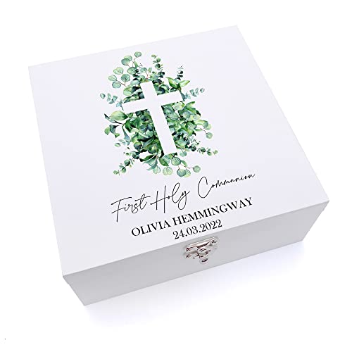 ukgiftstoreonline Personalised First Holy Communion Keepsake Wooden Box With Cross