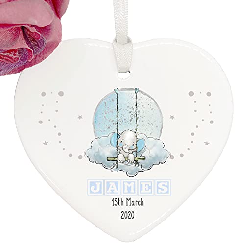 ukgiftstoreonline Personalised New Baby Boy Gift porcelain heart gift Elephant On Swing