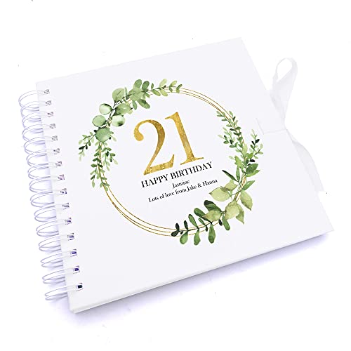 Personalised 21st Birthday Gift for her Scrapbook Photo Album Gold Wreath Design