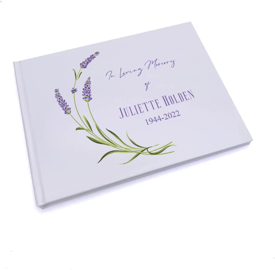 Personalised Memory Funeral Book Remembrance Guest Book With Lavender Hard Cover 80 Pages