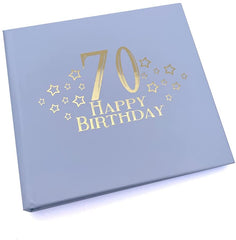 70th Birthday Blue Photo Album Gift With Gold Script