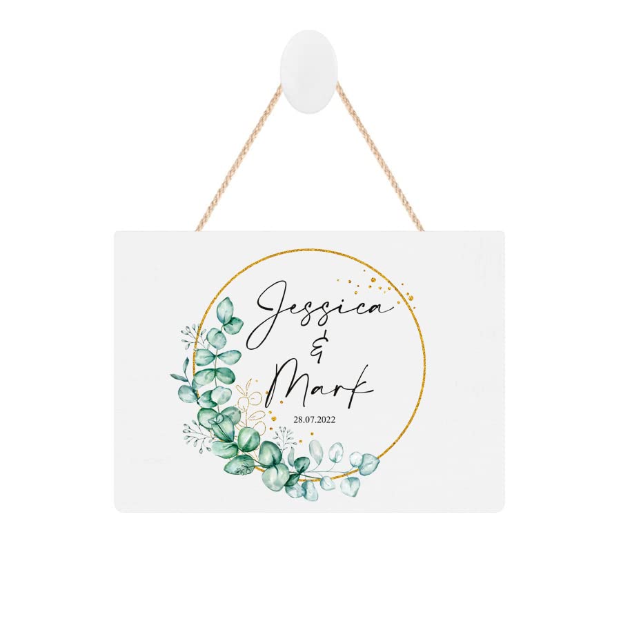 ukgiftstoreonline Personalised Wedding Plaque With Eucalyptus Wreath