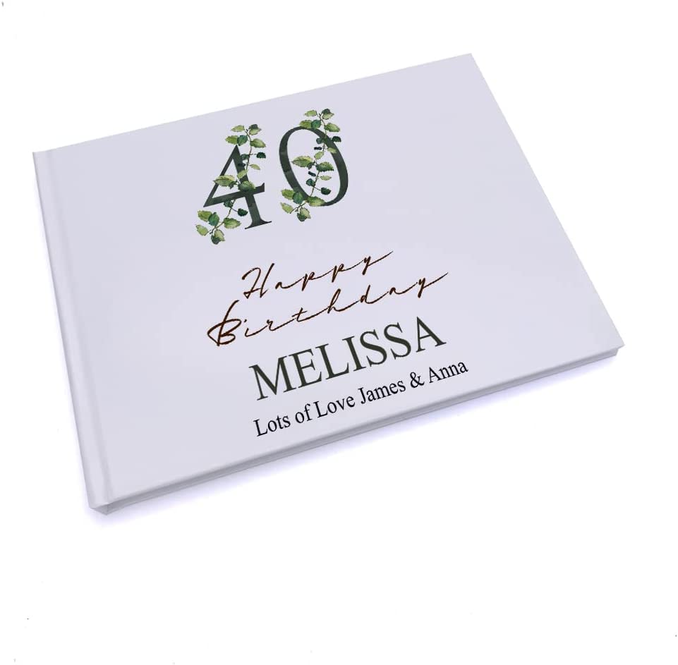 Personalised 40th Birthday Green Leaf Design Gift Guest Book