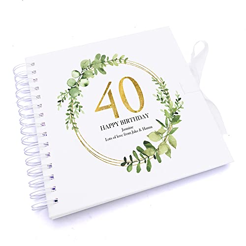 Personalised 40th Birthday Gift for her Scrapbook Photo Album Gold Wreath Design