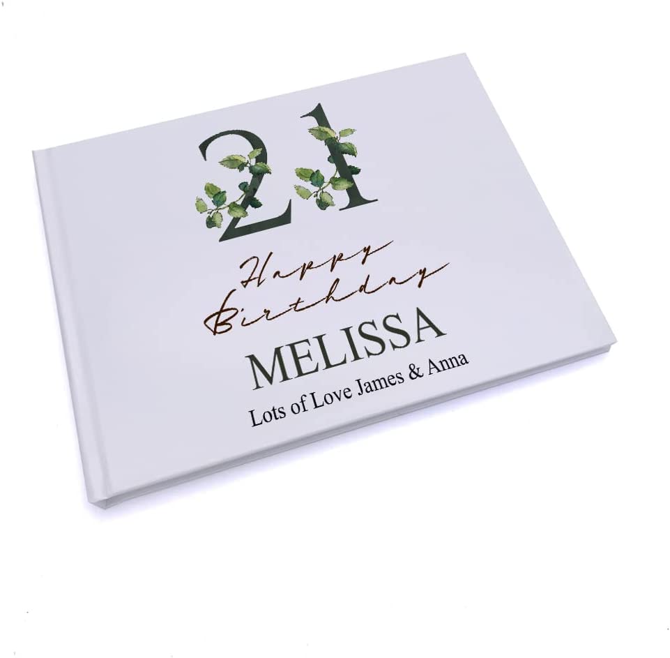 Personalised 21st Birthday Green Leaf Design Gift Guest Book