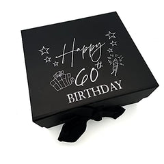ukgiftstoreonline Black 60th Birthday Keepsake Memory Box Gift With Silver Print