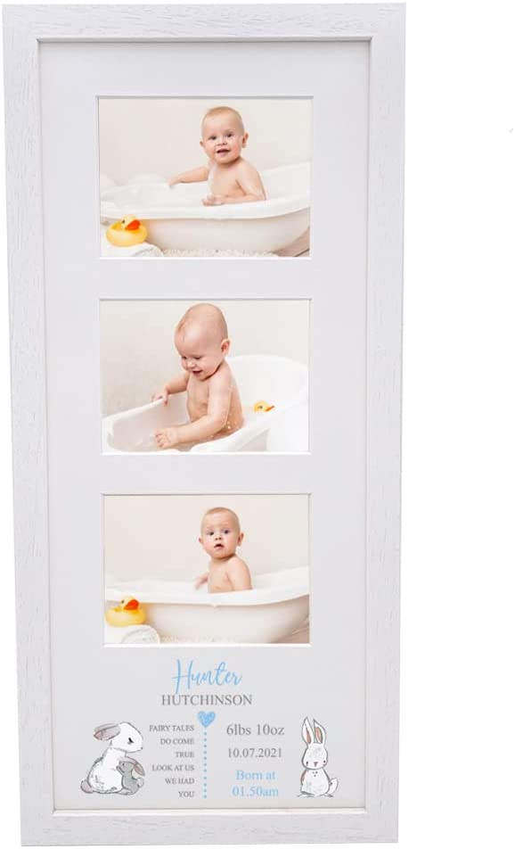 Personalised Baby Boy Photo Frame With Birth Details Multi Three Photos C17-4