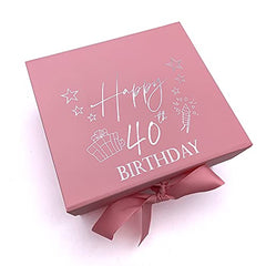 ukgiftstoreonline Pink 40th Birthday Keepsake Memory Box Gift With Silver Heart Print