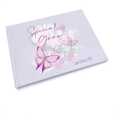 Personalised Special Gran Pink and Purple Butterfly Gift Guest Book