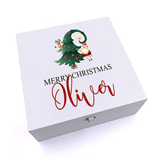 ukgiftstoreonline Personalised Merry Christmas Tree Design Keepsake Wooden Box