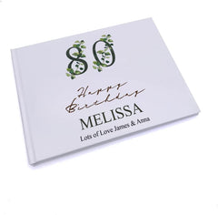Personalised 80th Birthday Green Leaf Design Gift Guest Book
