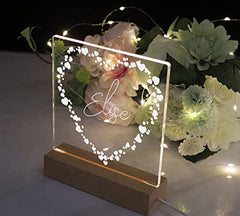 Any Name and Heart Personalised Night Light LED Lamp Gift