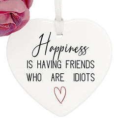 ukgiftstoreonline Happiness is having friends who are idiots porcelain heart gift with ribbon