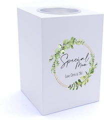 Personalised Special Mum Wreath Design Gift Tea Light Holder