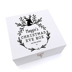 ukgiftstoreonline Personalised Christmas Eve Wooden Box With Reindeer Wreath
