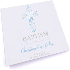 Personalised Baptism Blue Ornate Cross Design Photo Album