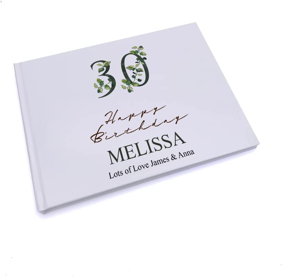 Personalised 30th Birthday Green Leaf Design Gift Guest Book