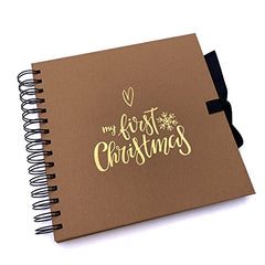 My First Christmas Brown Scrapbook Photo Album Gold Print