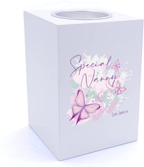 Personalised Special Nanny Pink & Purple Butterfly Gift Tea Light Holder