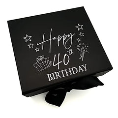 ukgiftstoreonline Black 40th Birthday Keepsake Memory Box Gift With Silver Print
