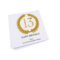 Personalised 13th Birthday Gift for Him Photo Album Gold Wreath Design