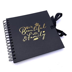 Life Is Beautiful With Family Photo album Black Scrapbook Gold Script
