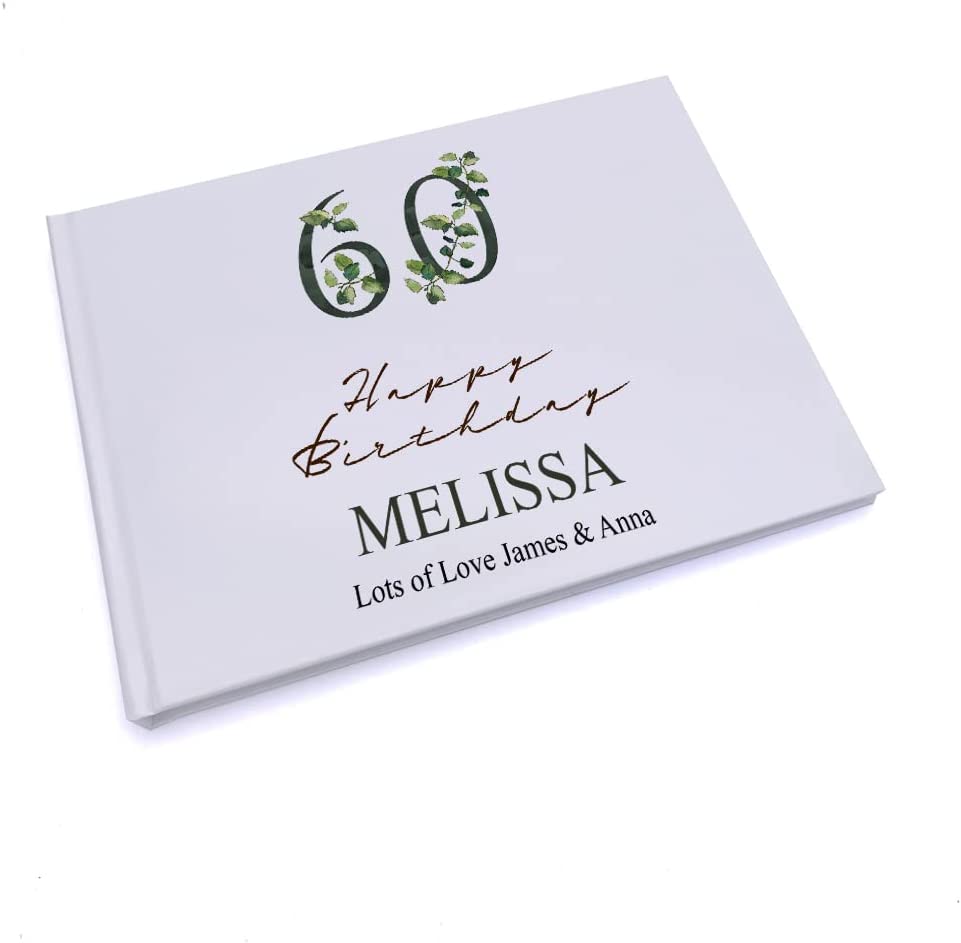 Personalised 60th Birthday Green Leaf Design Gift Guest Book