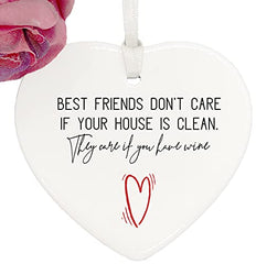 ukgiftstoreonline Best Friends And Wine porcelain heart gift with ribbon
