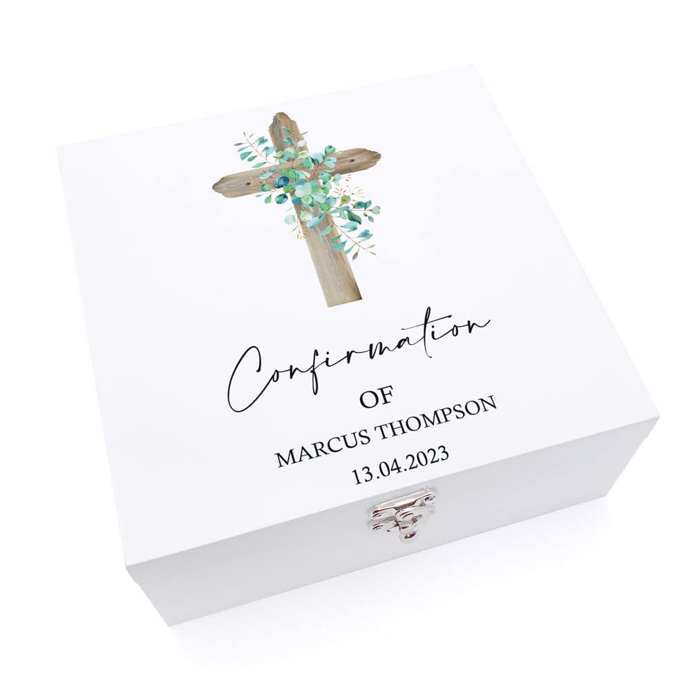 ukgiftstoreonline Personalised Confirmation Gift Wooden Keepsake Memory Box Natural Cross