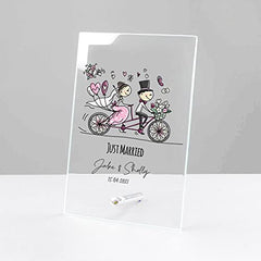 ukgiftstoreonline Personalised Just Married Wedding Day congratulations Large Glass Plaque Gift
