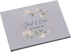 Personalised Large A4 Wedding Guest Book Linen Cover With Flowers