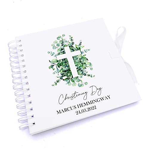Personalised Christening Scrapbook Photo Album With Cross and Eucalyptus