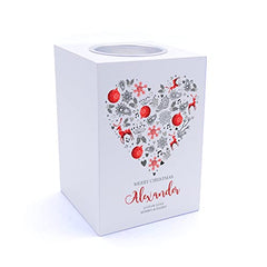 Personalised Merry Christmas Heart Design Tea Light Holder