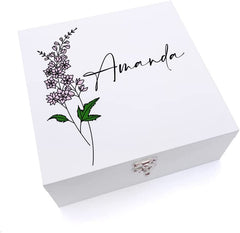 ukgiftstoreonline Personalised Birth Flower Birthday Keepsake Large Memories Wooden Box Gift