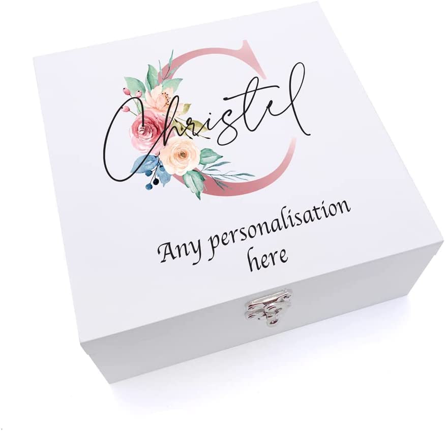 ukgiftstoreonline Personalised Any Name Pink Monogram Sentiment Keepsake Large Wooden Box