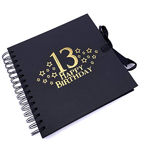 13th Birthday Black Scrapbook, Guest Book Or Photo Album with Gold Script - ukgiftstoreonline