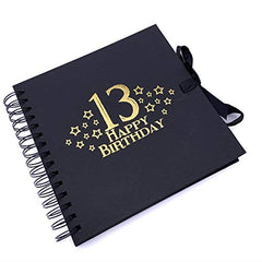 13th Birthday Black Scrapbook, Guest Book Or Photo Album with Gold Script - ukgiftstoreonline