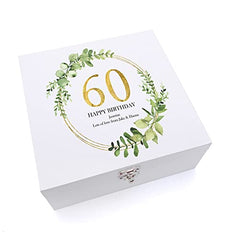 ukgiftstoreonline Personalised 60th Birthday Gift for her Keepsake Wooden Box Gold Wreath