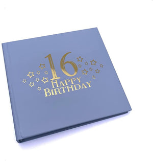 16th Birthday Blue Photo Album Gift With Gold Script - ukgiftstoreonline