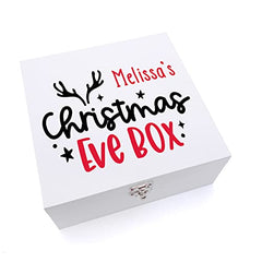 ukgiftstoreonline Personalised Colourful Christmas Eve Wooden Box With Reindeer Horns