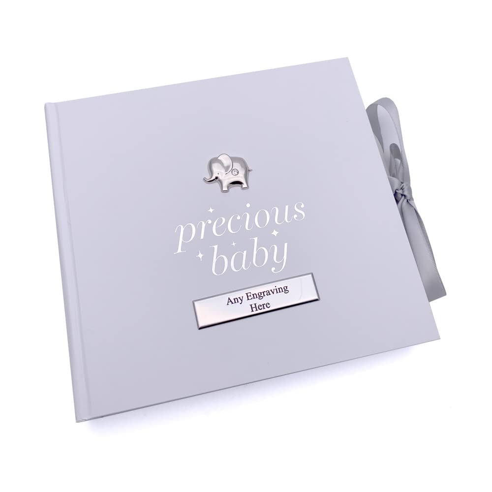 Personalised Baby Photo Album With Silver Elephant and Diamante