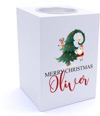 Personalised Merry Christmas Tree Design Tea Light Holder