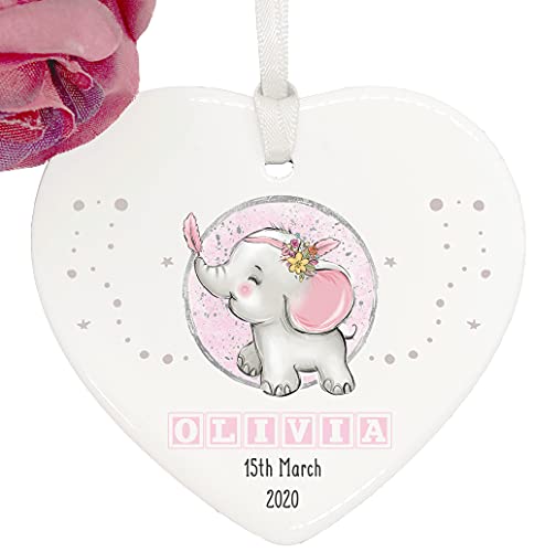 ukgiftstoreonline Personalised New Baby Girl Gift porcelain heart gift Elephant Standing