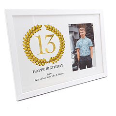 Personalised 13th Birthday Gift for Him Photo Frame Gold Wreath Design