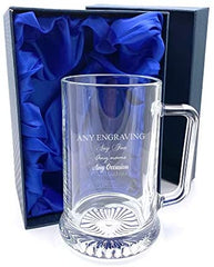 Engraved Personalised Pint Glass Tankard in A Silk Lined Gift Box