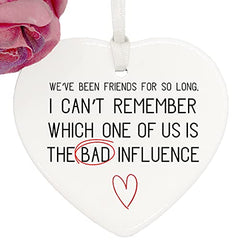 ukgiftstoreonline Friendship and Bad Influence porcelain heart gift with ribbon